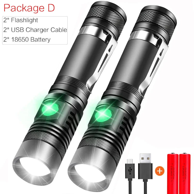 LED Torch Powerful Flashlight USB Rechargeable Flashlights Zoom Bicycle Light Torch Use 18650 Battery